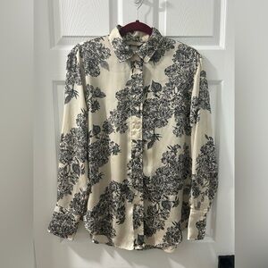 H&M Black and Cream Floral Button Down Shirt